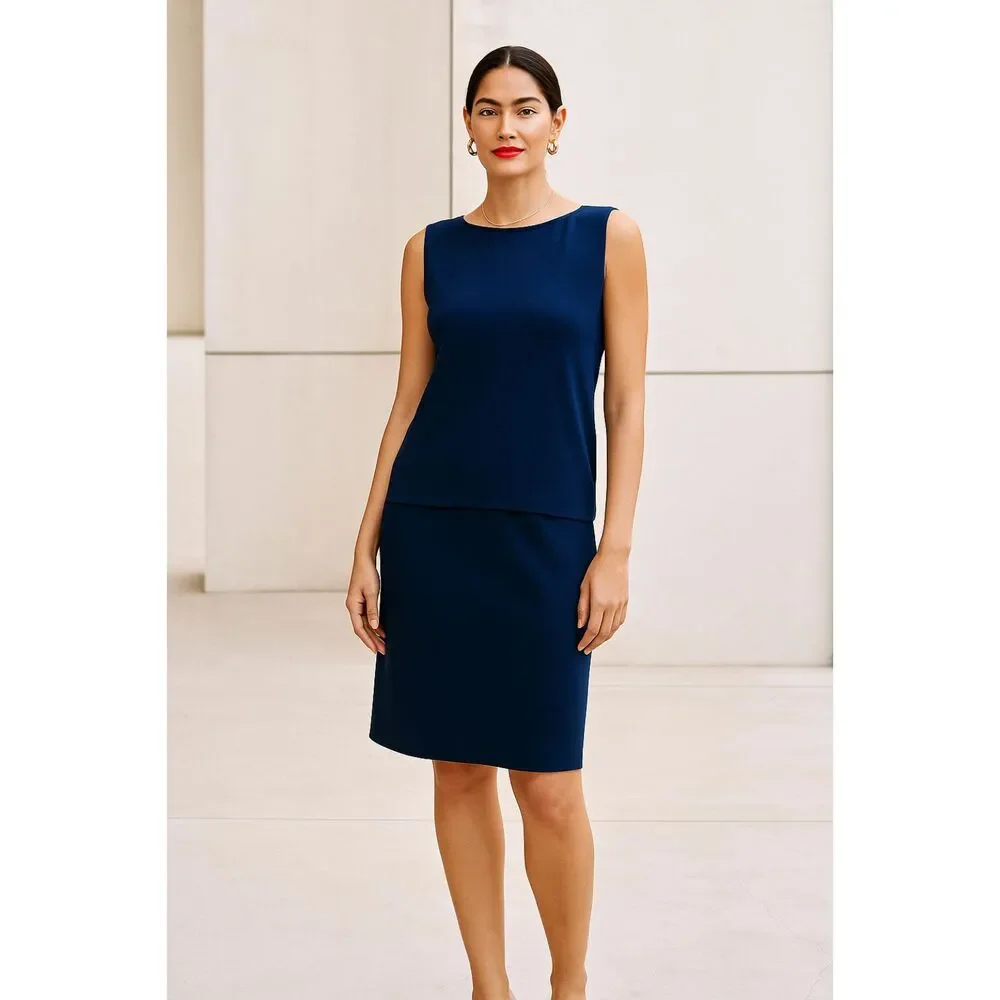 Eileen Fisher Silk Cotton Interlock Signature Knit Pencil Midnight Skirt XL NWT